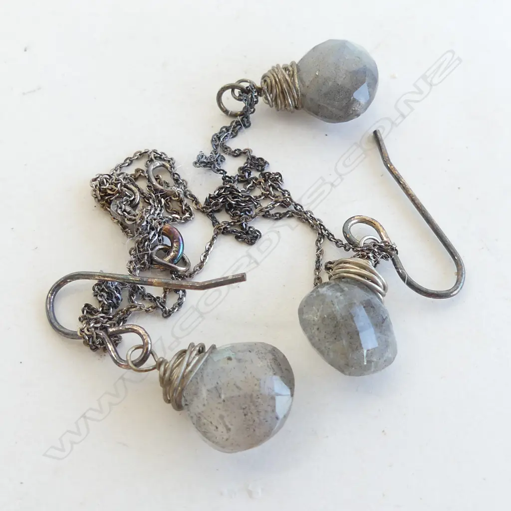 LABRADORITE PENDANT NECKLACE & EARRING SET Image 1++