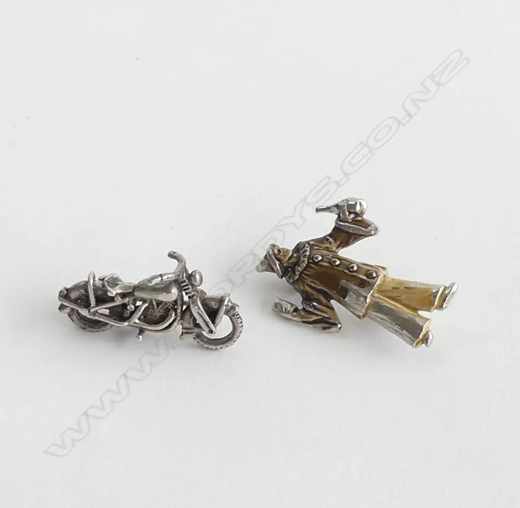 2 SILVER BROOCHES; PIEROTT some enamel flaked + old motorbike Image 1++