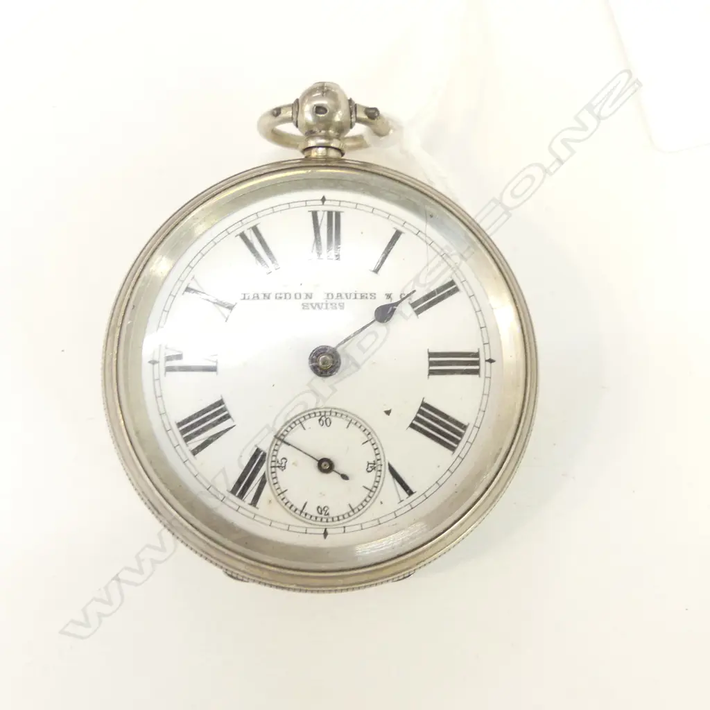 LATE 19thC SILVER GENTS POCKET WATCH OPEN FACE Langdon Davis & Co Image 1++