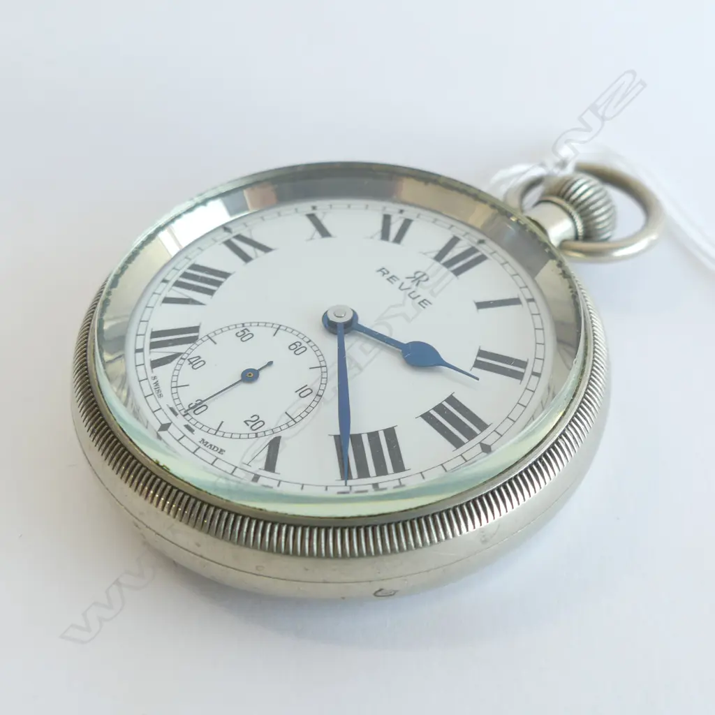 c1940's 'REVIEW' OPEN FACE POCKET WATCH AS NEW running Image 1++