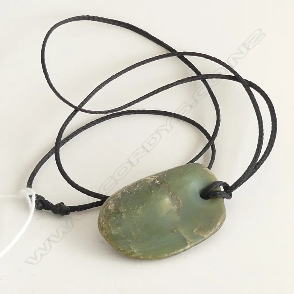 INANGA POUNAMU PEBBLE PENDANT on CORD.  H.45mm Image 1++