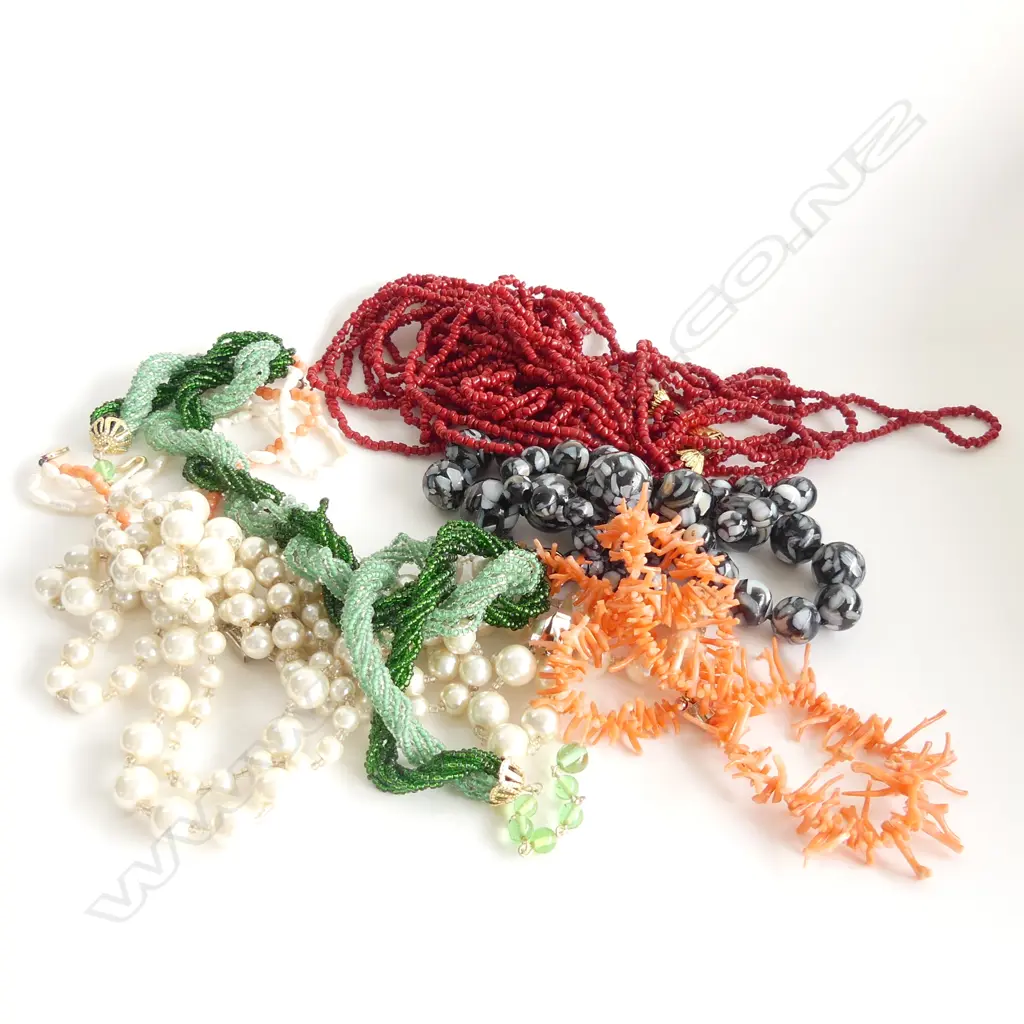 6 ASST. NECKLACES; SEED PEARL, TWIG CORAL ETC Image 1++