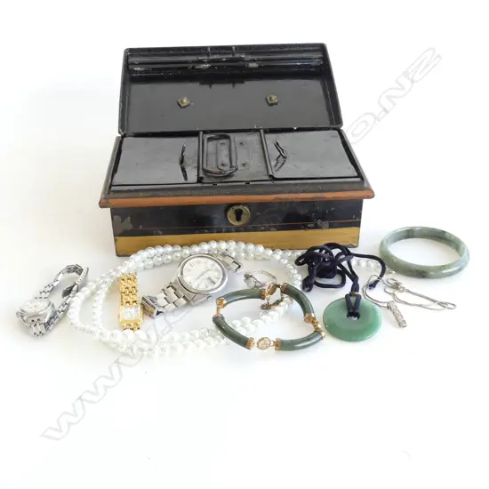 MONEY BOX + WATCHES + JEWELLERY