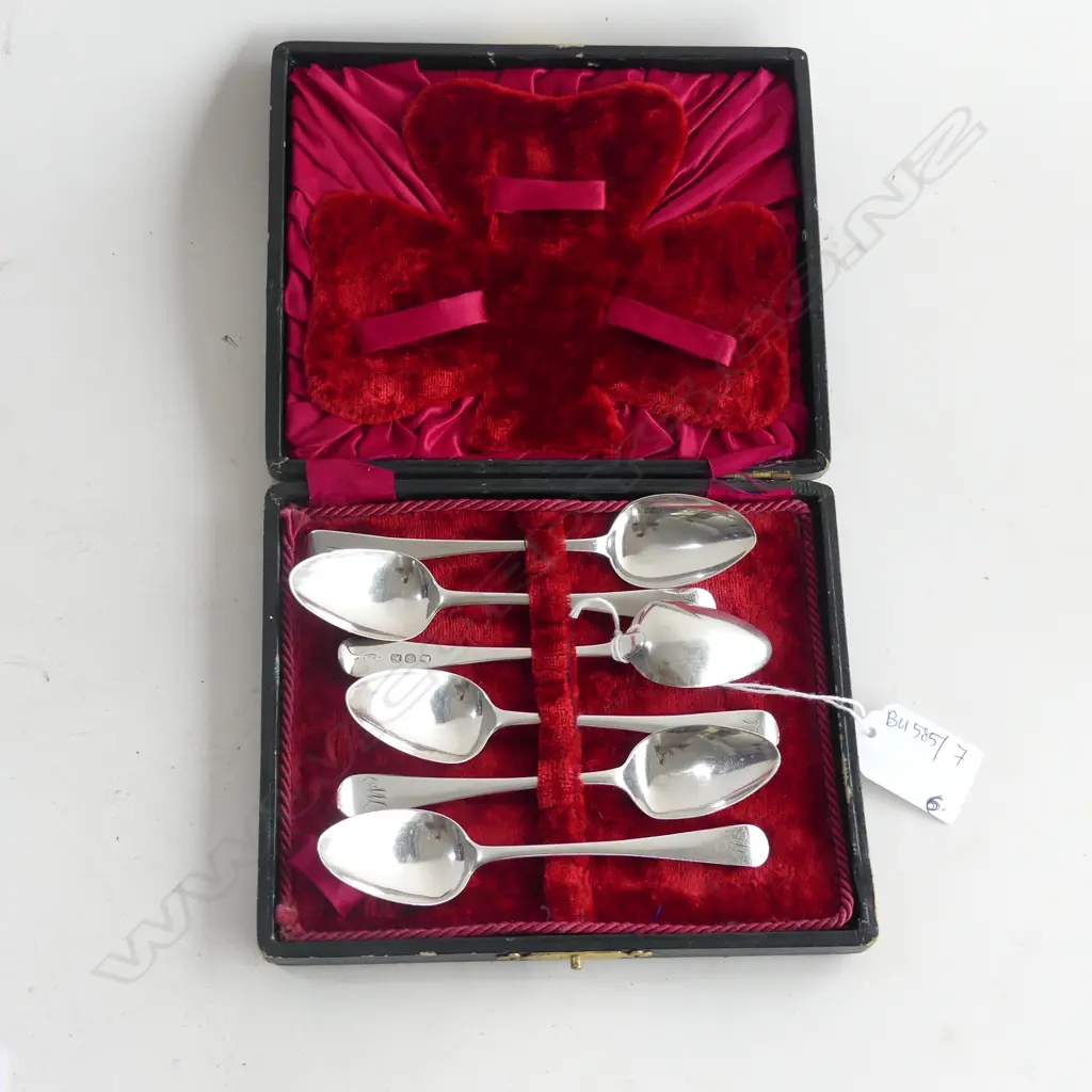 6 GEORGIAN STG SILVER TEASPOONS 67 GRAMS, CASED Image 1++