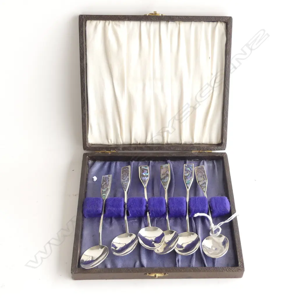 SET OF 6 STG & PAUA TEASPOONS, CASED 63 GRAMS Image 1++
