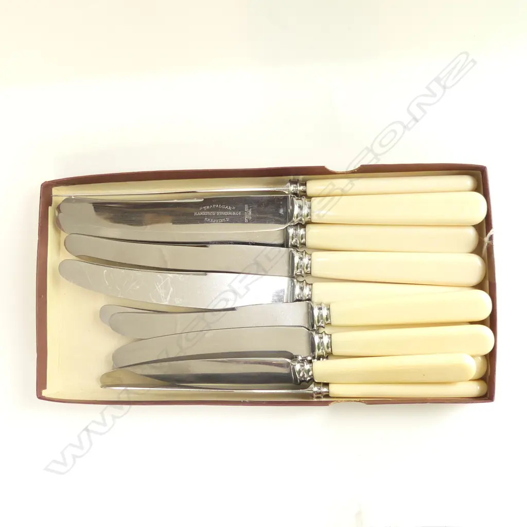 SET 12 SHEFFIELD BONE HANDLE KNIVES BY HARRISON & FISHER (6 DINNER / SIX LUNCH) Image 1++