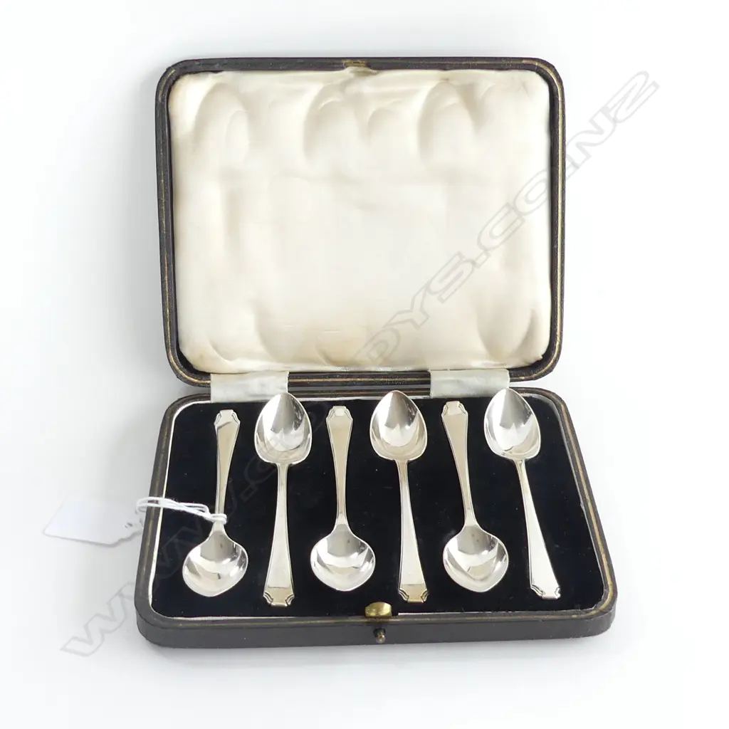 SET OF 6 STG SILVER DECO TEASPOONS, CASED 41 GRAMS Image 1++