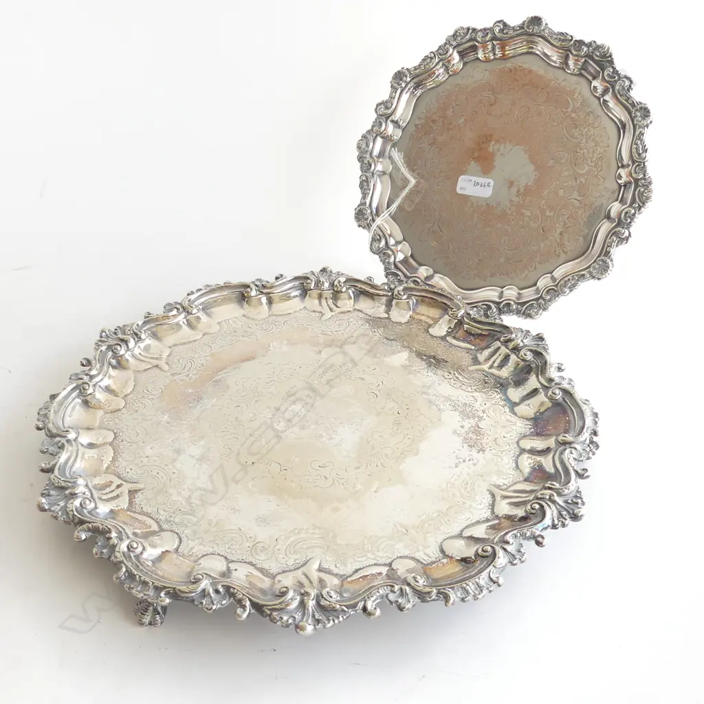 2 SILVER PLATED TRAYS WITH CHIPPENDALE BORDERS Image 1++