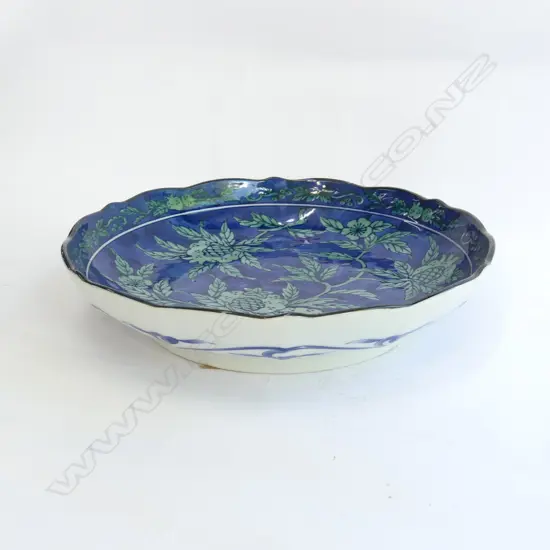 ORIENTAL PLATE; BLUE GROUND w. GREEN FLORALS 260mm dia