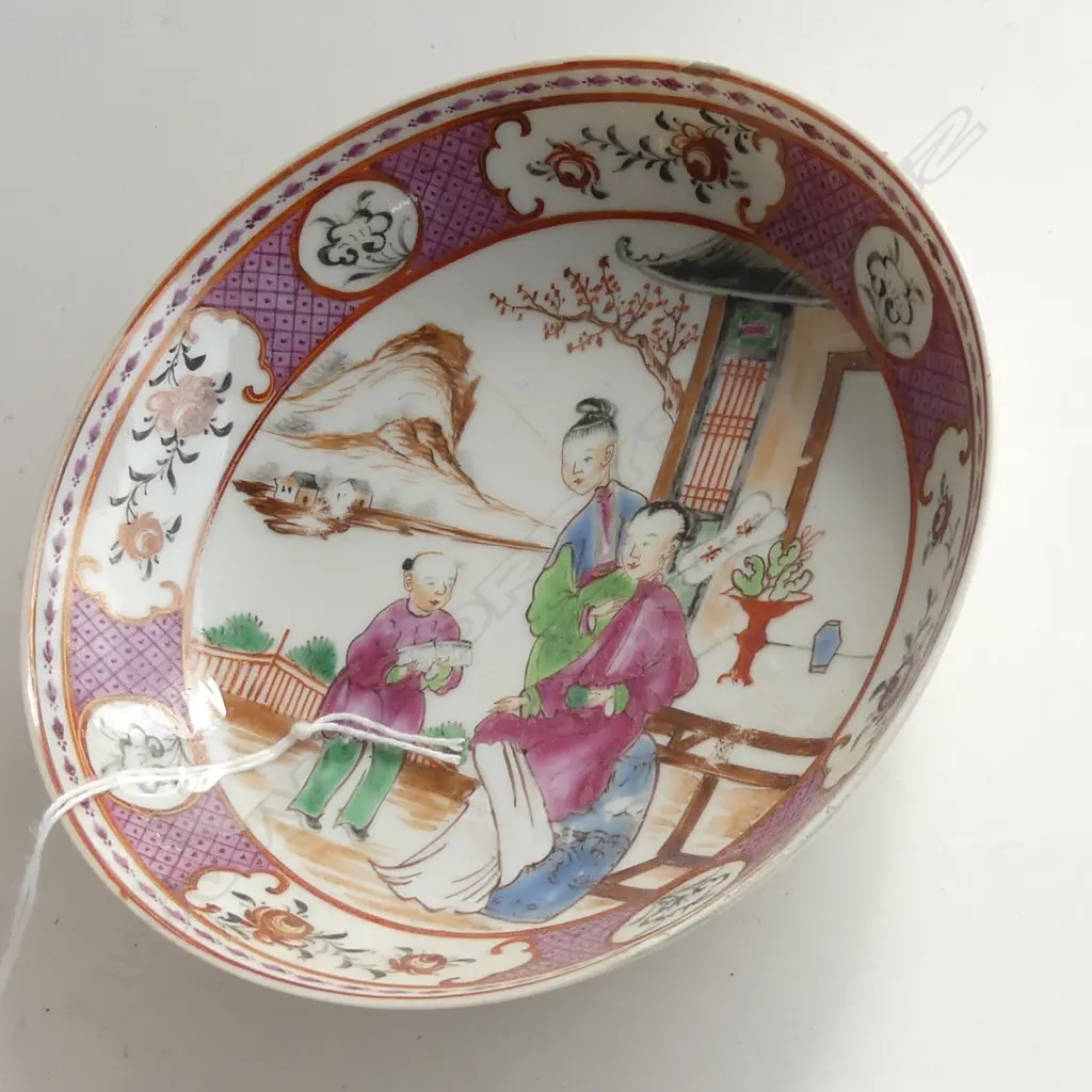 ANTIQUE ORIENTAL TEACUP & BOWL (DIA 135MM)  - MANDARIN DECORATION c1780 (HAIRLINE CRACK TO BOWL) Image 1++