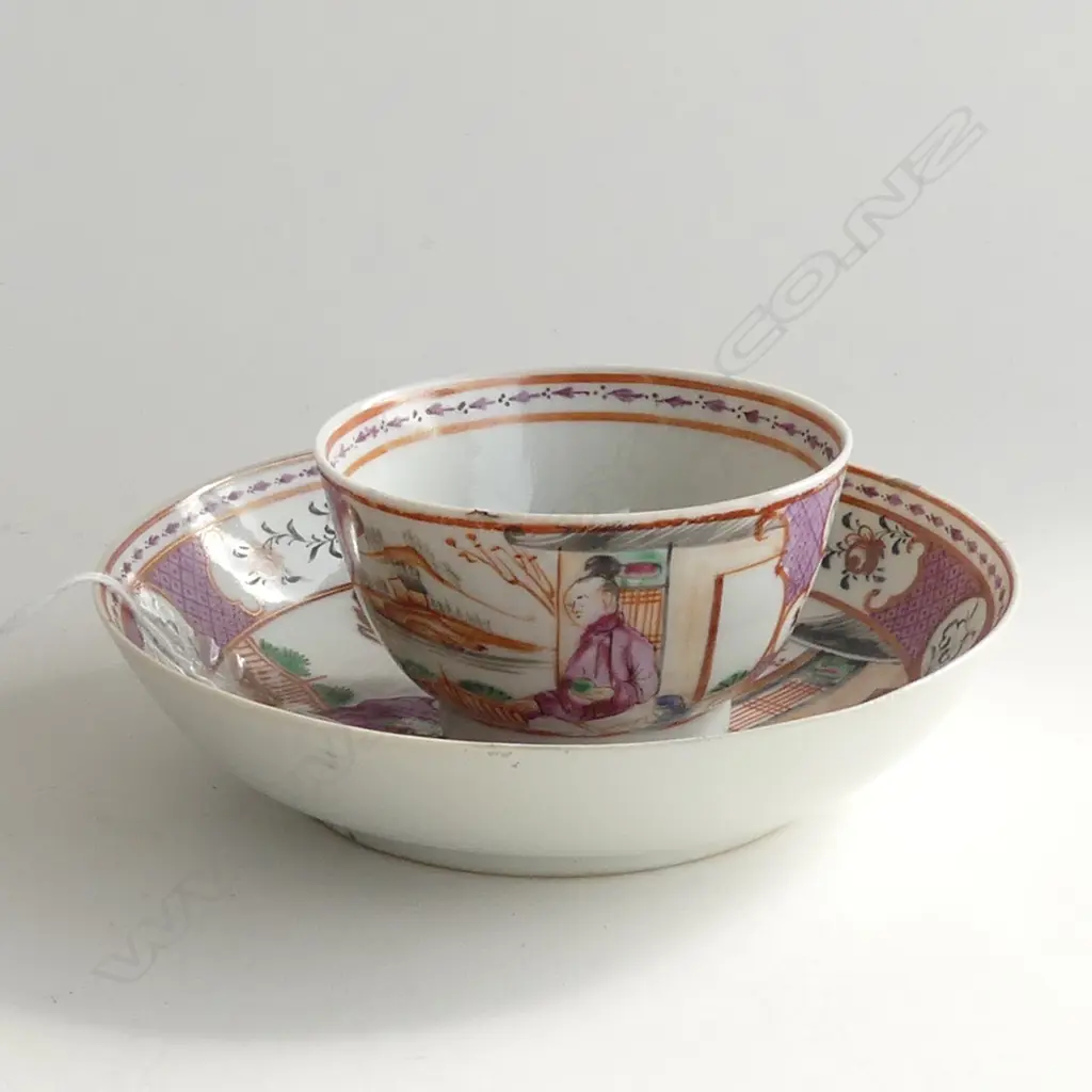 ANTIQUE ORIENTAL TEACUP & BOWL (DIA 135MM)  - MANDARIN DECORATION c1780 (HAIRLINE CRACK TO BOWL) Image 1++