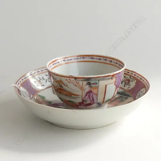 ANTIQUE ORIENTAL TEACUP & BOWL (DIA 135MM)  - MANDARIN DECORATION c1780 (HAIRLINE CRACK TO BOWL)