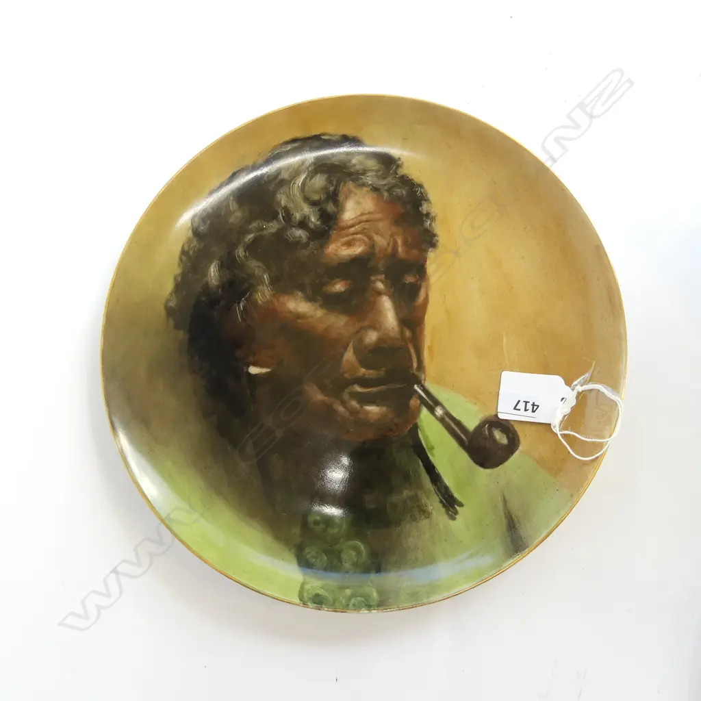 HAND PAINTED MAORI PLATE OF PARAU TE KAKAKURA AFTER PAINTING BY GOLDIE. SIGNED BY ARTIST, R BOWLER 1981 DIA 260MM Image 1++