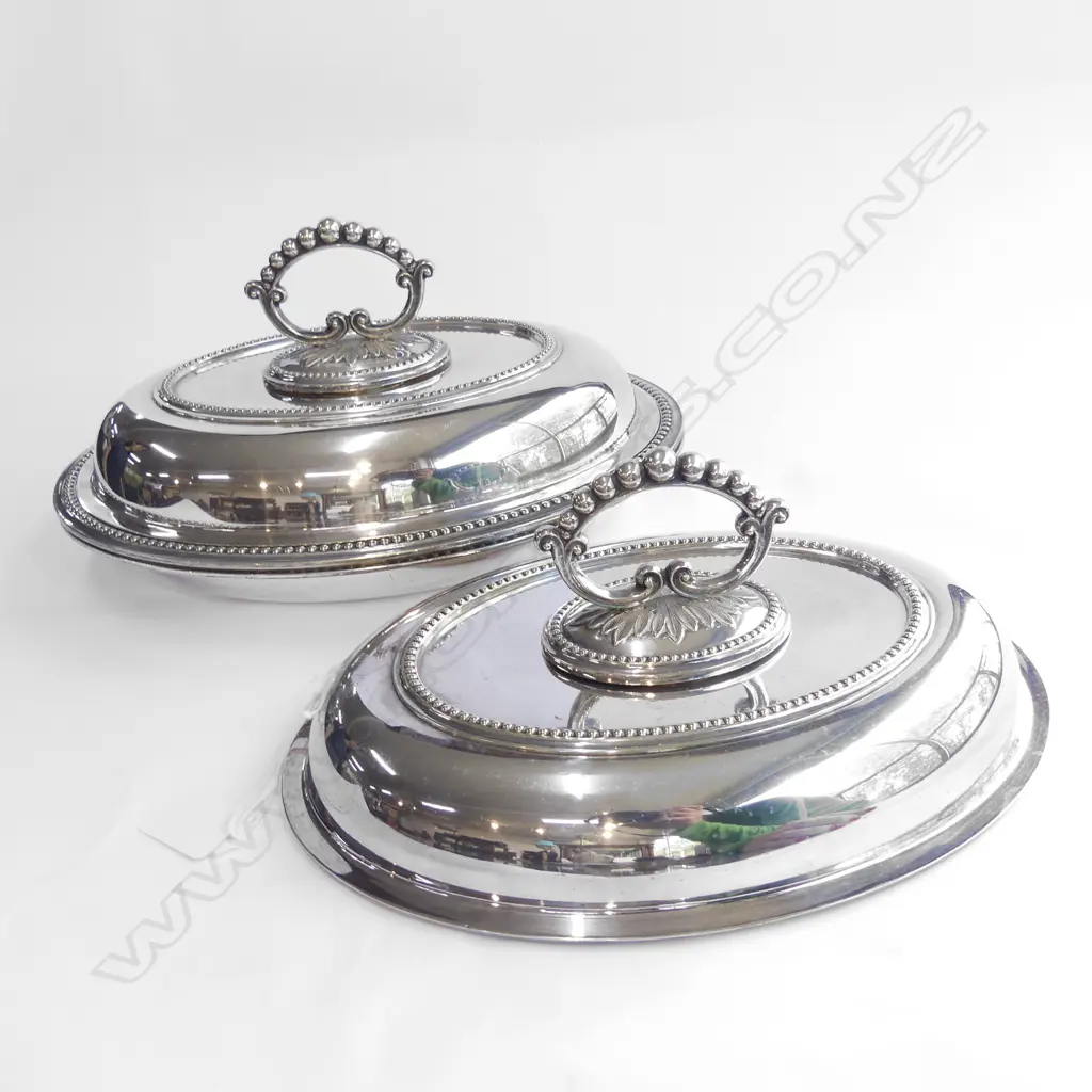 PR MAPPIN & WEBB SILVER PLATE LIDDED SERVING DISHES + OLD CHINESE PATTERN TALL BISCUIT TIN (H. 280MM) Image 1++
