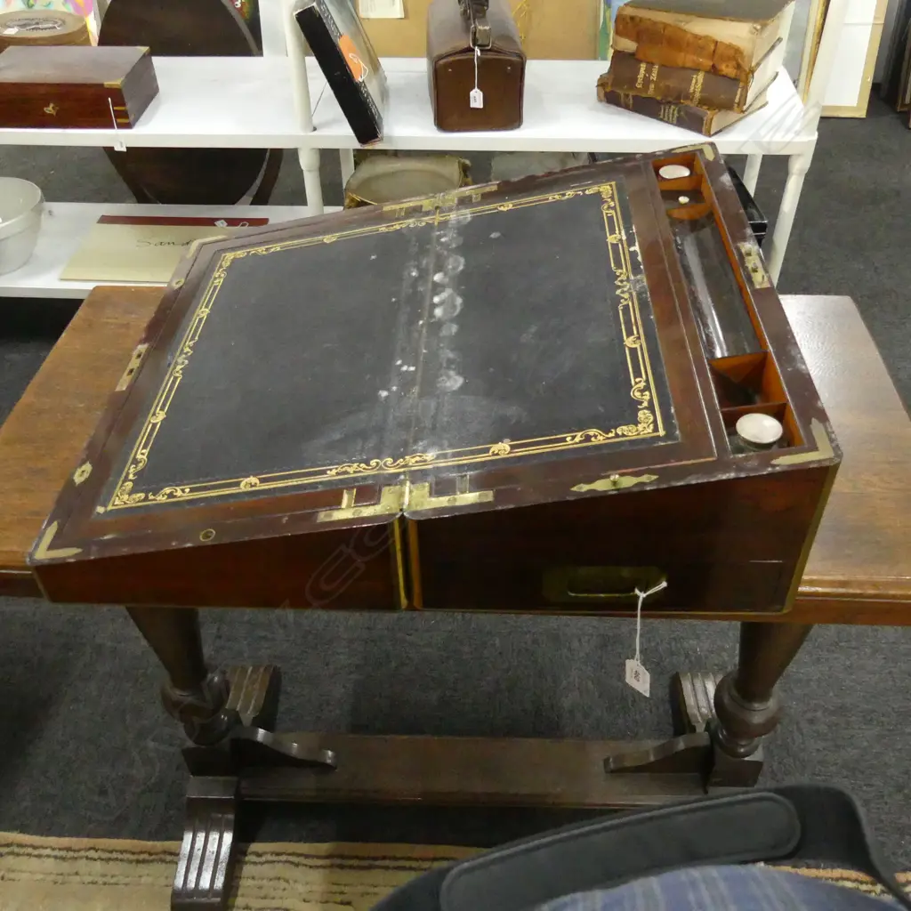 ANTIQUE MROSEWOOD WRITING SLOPE; BRASS INLAY 510x300x220mm Image 1++
