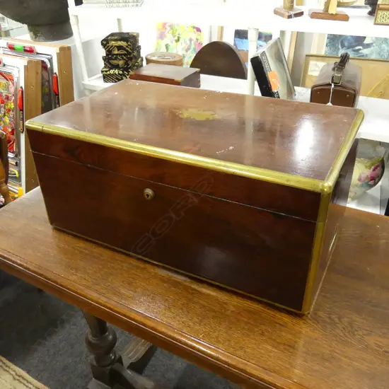 ANTIQUE MROSEWOOD WRITING SLOPE; BRASS INLAY 510x300x220mm