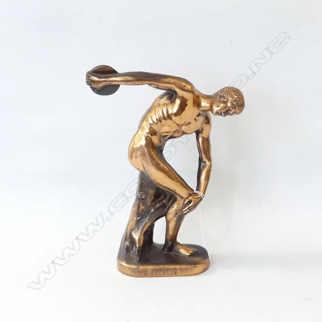 BRONZED METAL DISCUS THROWER 'DISCOBOLUS' CLASSICAL GREEK FIGURE H.280mm Image 1++