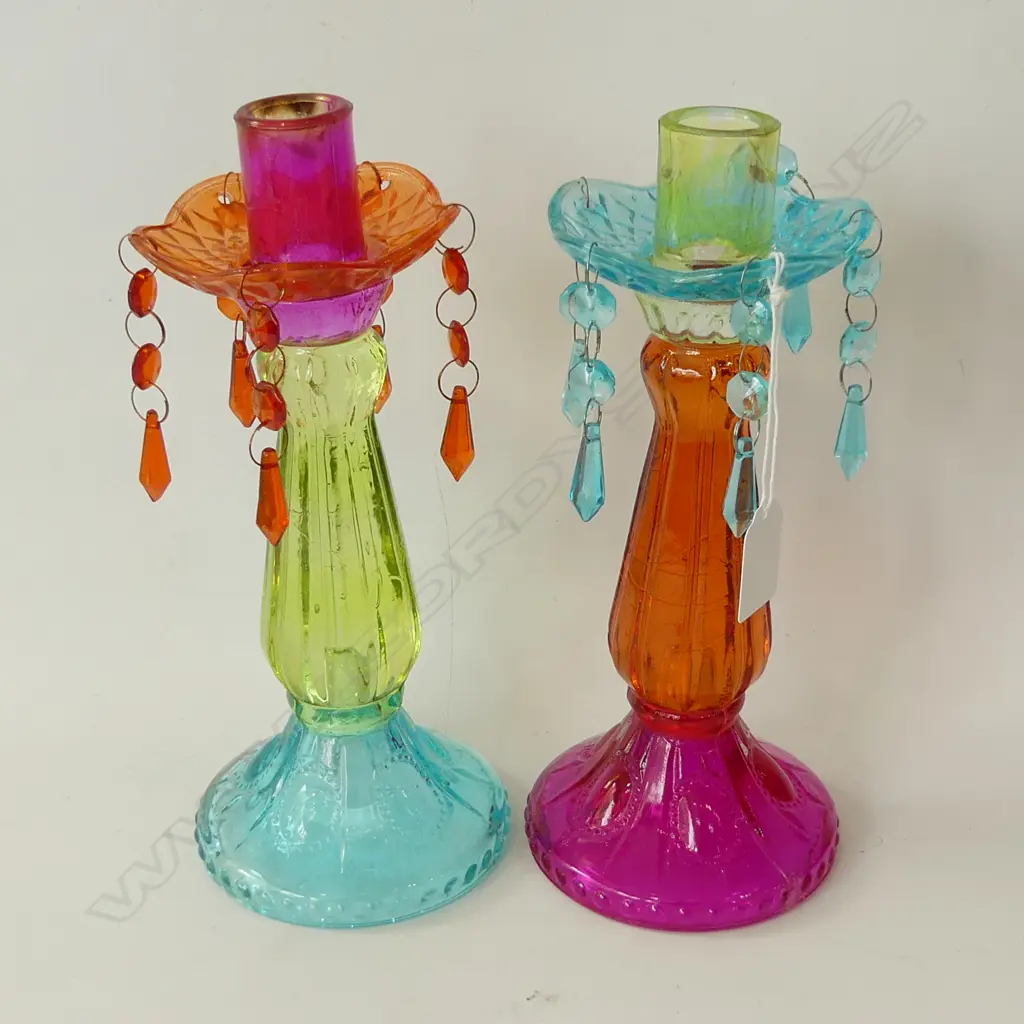 PR MULTI COLOURED GLASS CANDLESTICKS H.250mm Image 1++