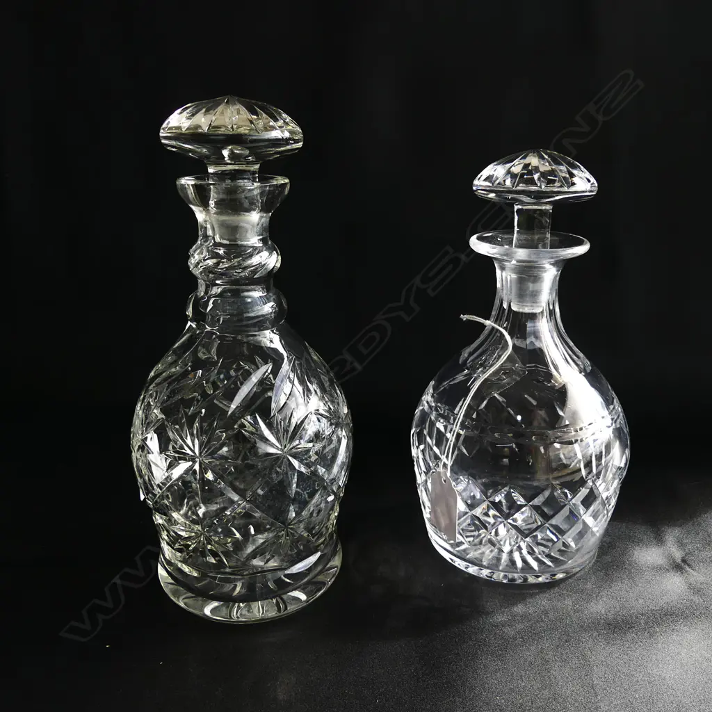 TWO CUT GLASS DECANTERS H. 250 & 230MM ONE A/F Image 1++