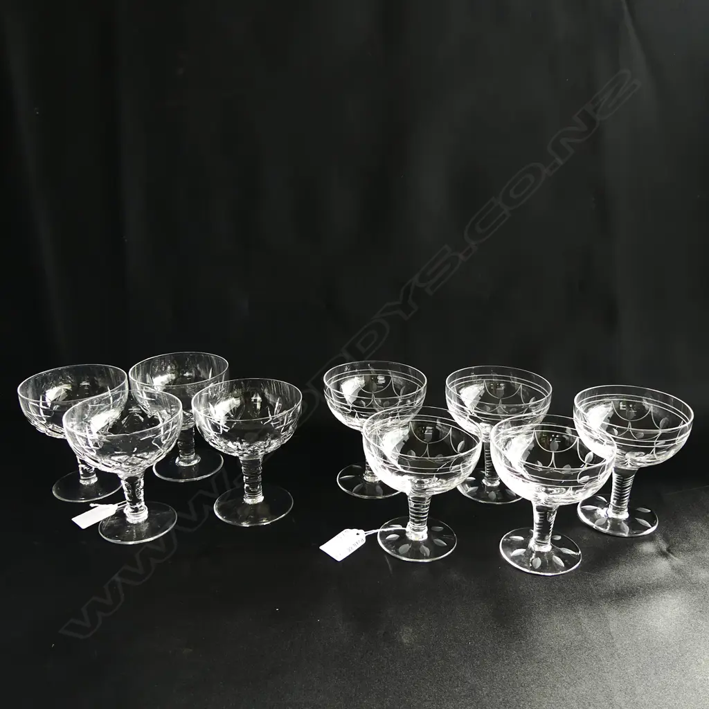 STUART CRYSTAL CHAMPAGNE SAUCERS; 5 ETCHED & 4 CUT (2 A/F) Image 1++