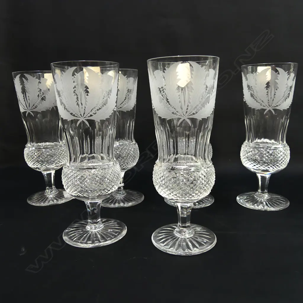 6 EDINBURGH CRYSTAL 'THISTLE' GLASSES H.175mm Image 1++