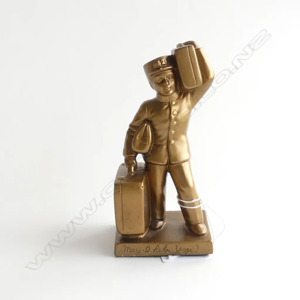 GOLD PAINTED HOTEL BELL BOY FIGURE 'MAY I HELP YOU'  H. 132MM Image 1++