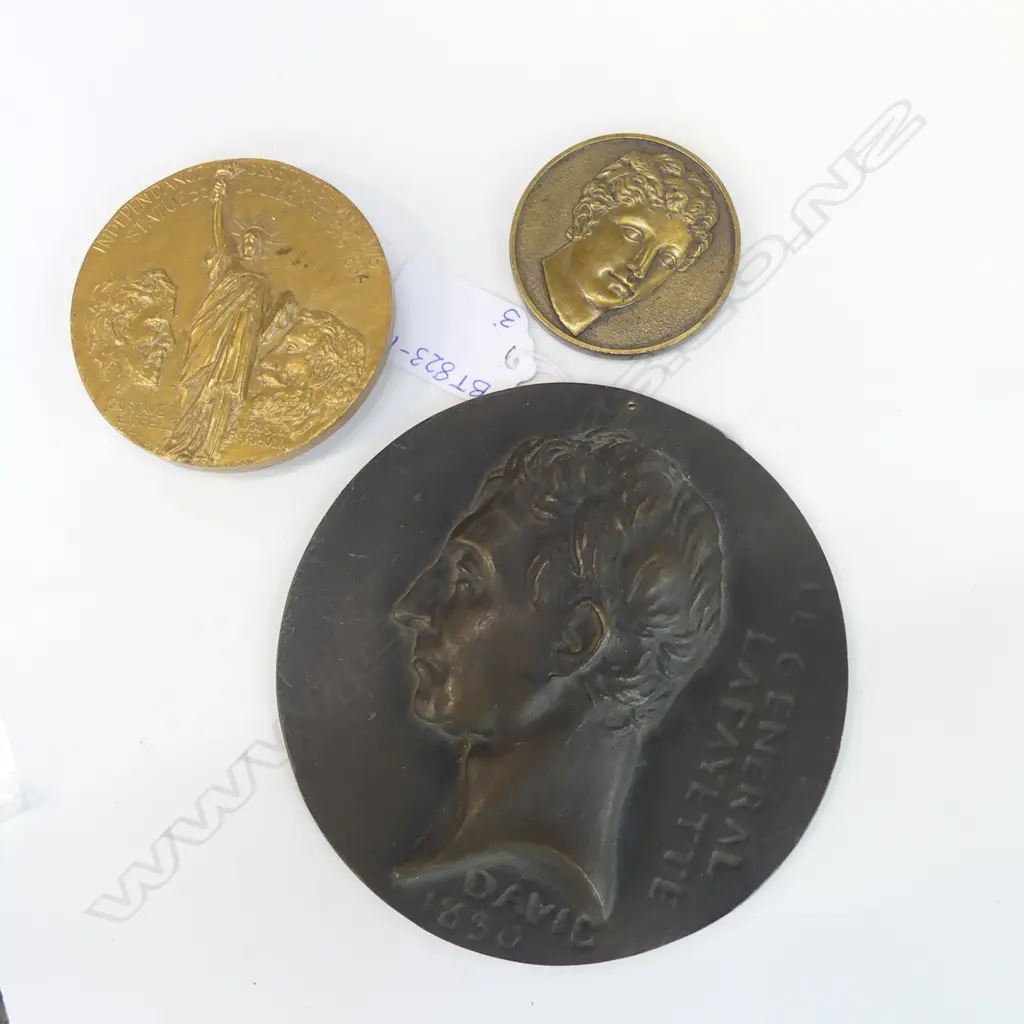 BRONZE 'DAVID 1830' PLAQUE (DIA 115MM) + EIFFEL/BERTHOLDI COMMEM.COIN (DIA 68MM) + 1 OTHER Image 1++