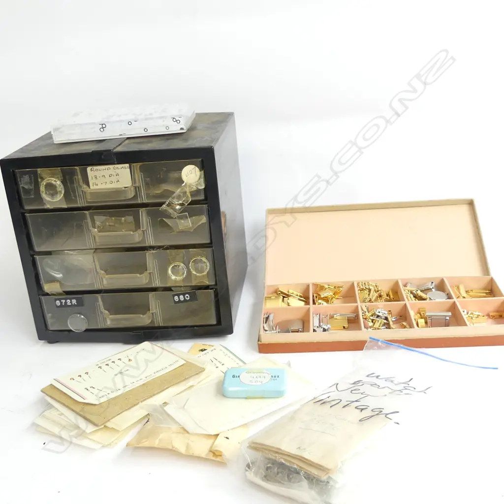 ASST. WATCH PARTS; CLASPS, ROUND GLASS COVERS, HANDS ETC Image 1++