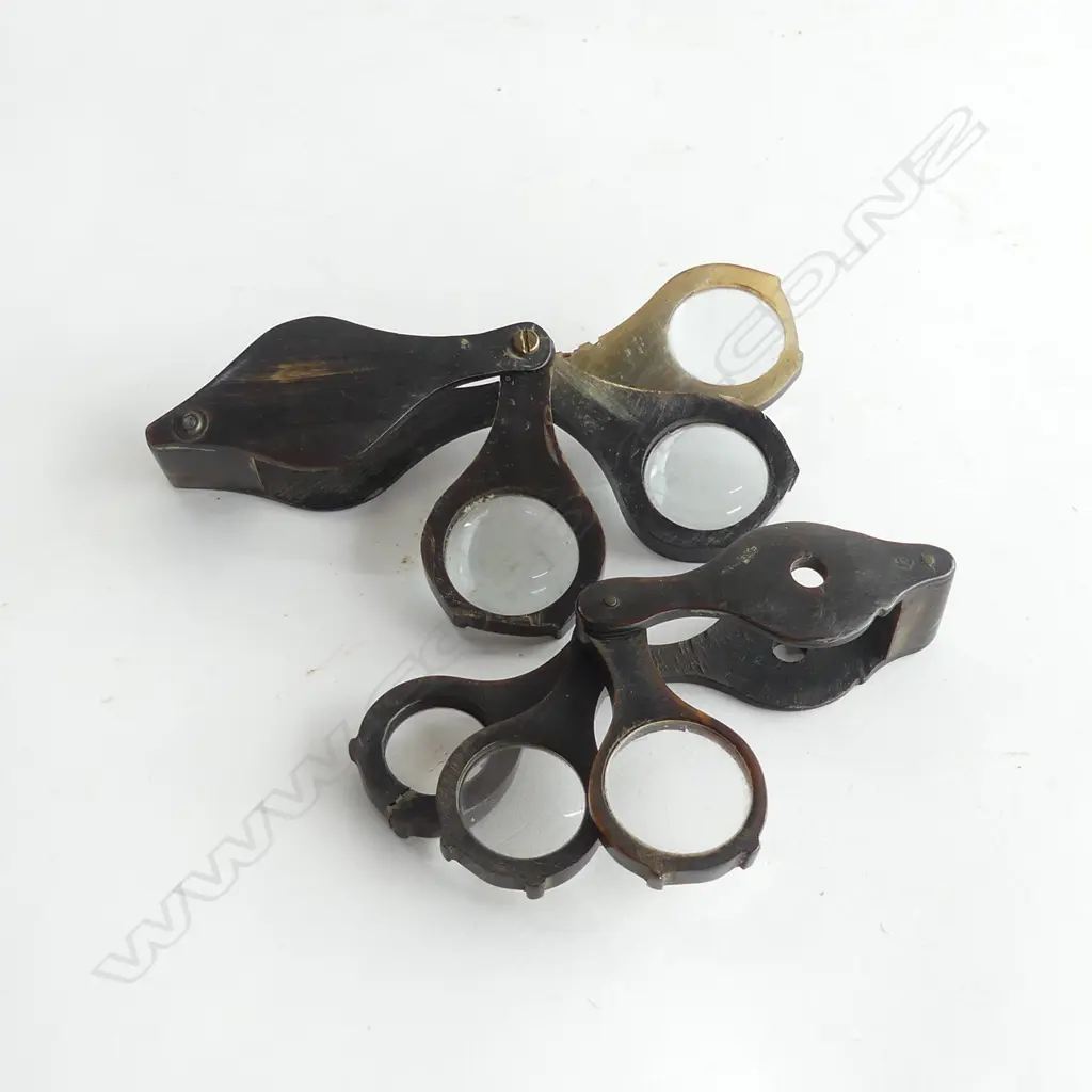 TWO ANTIQUE HORN POCKET FOLDING MAGNIFYING GLASSES 3 LENS Image 1++
