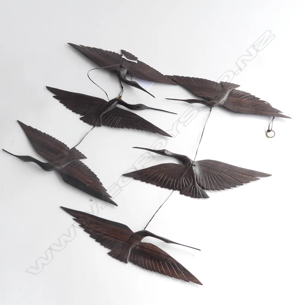 6 CARVED HARDWOOD HANGING CRANES MOBILE Image 1++