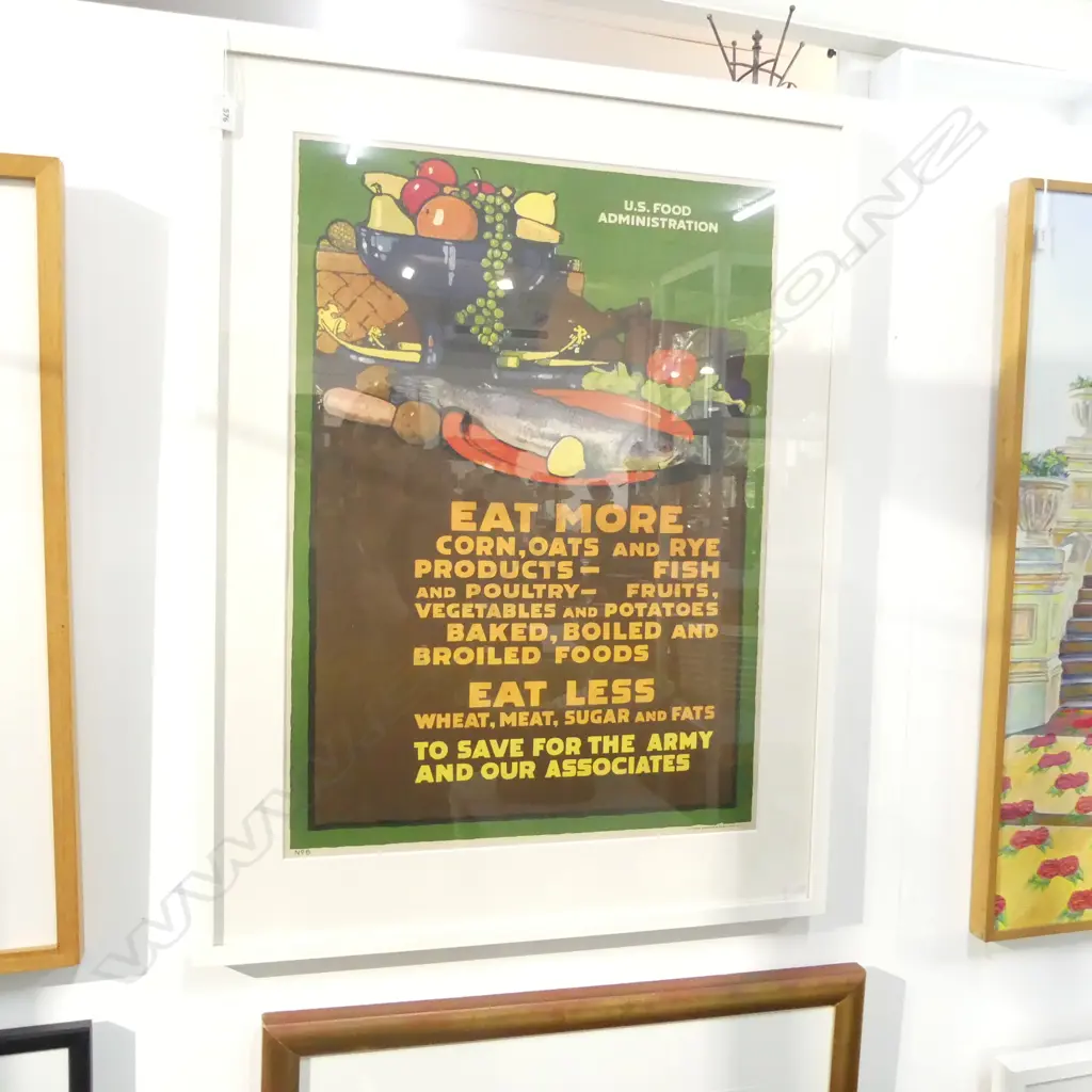 US FOOD ADMINISTRATION WWI POSTER 'EAT MORE / EAT LESS' L. N. BRITTON SCREENPRINT 725x525mm Image 1++