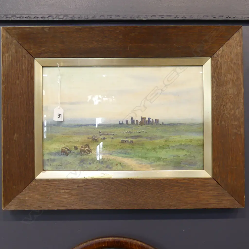 M. H. MCGRICK 'STONEHENGE' W/C SIGNED & ENTITLED 265x405mm in orig. oak frame Image 1++