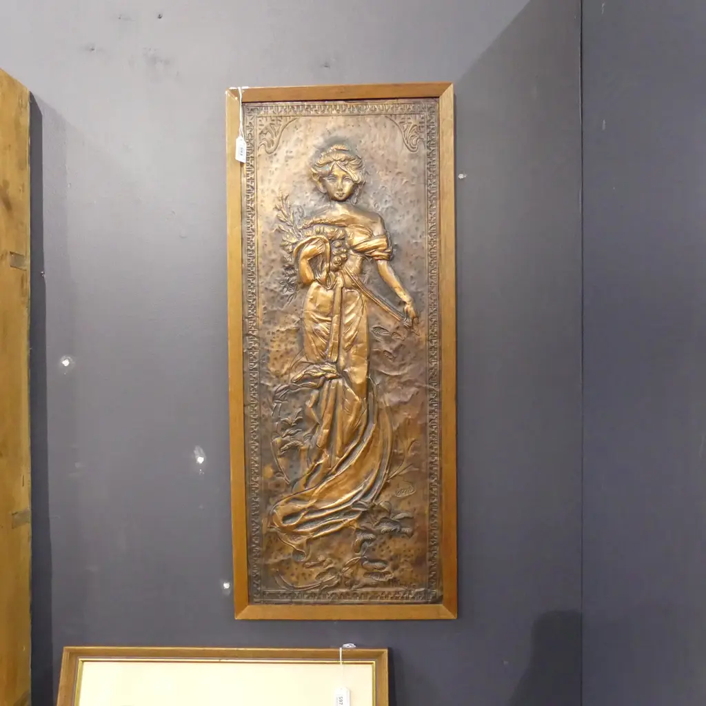 M. FURNESS ART NOUVEAU STYLE COPPER ARTWORK 755x295mm Image 1++