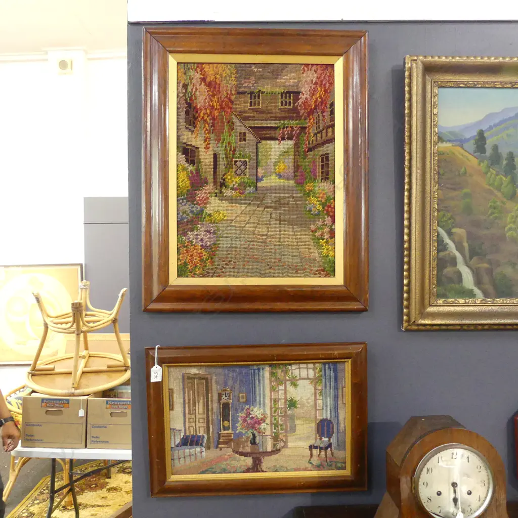 2 NEEDLEWORK ARTWORKS; COTTAGE SCENE 485x360 + INTERIOR SCENE 250x400mm Image 1++