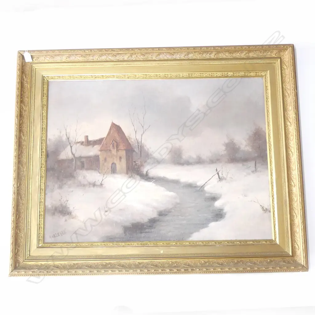 A. W. BERGEN LGE WINTER SCENE OIL 600x810mm GILT FRAME Image 1++