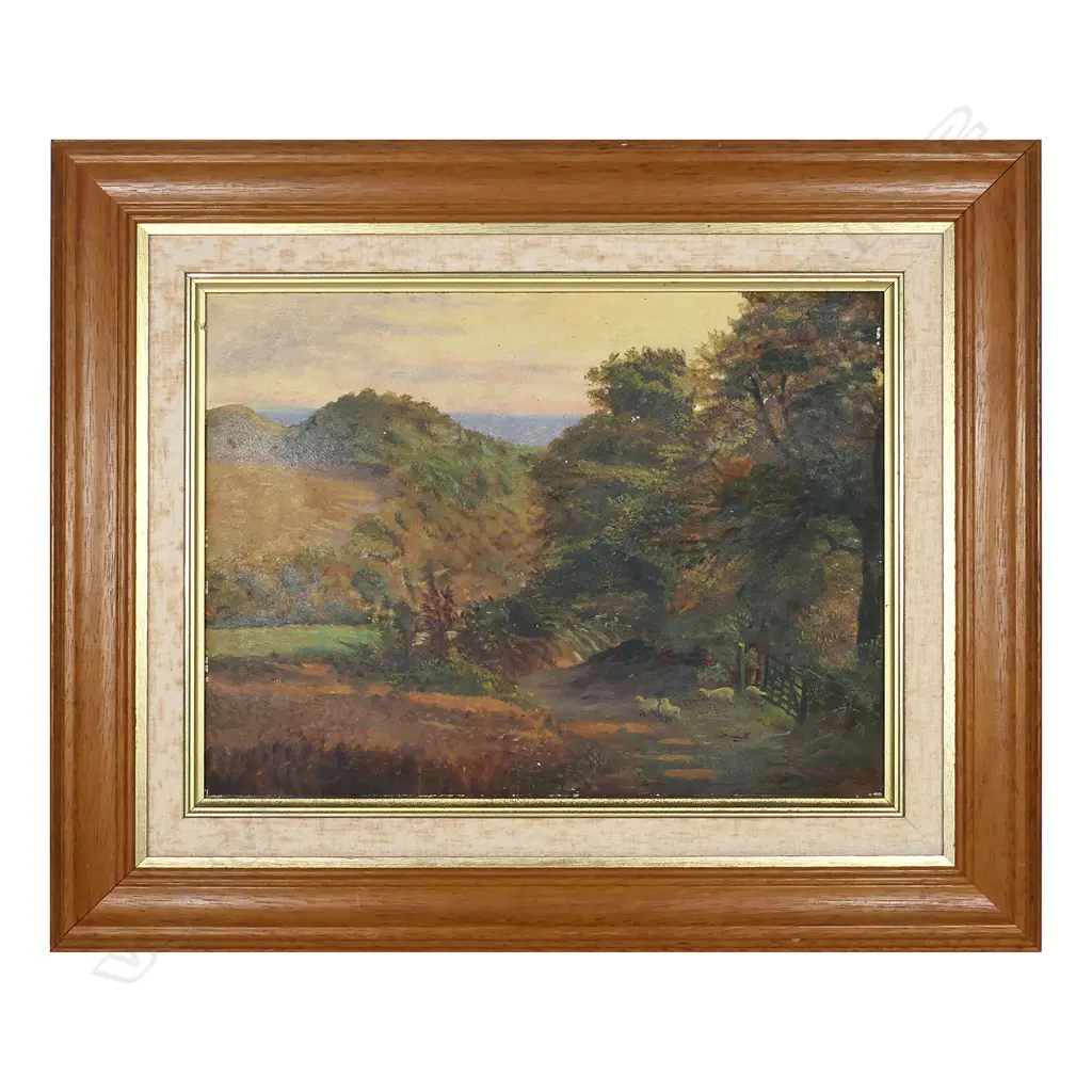 EARLY 20THC OIL ON BOARD, FARMLAND WITH SHEEP, 240 x 320mm Image 1++