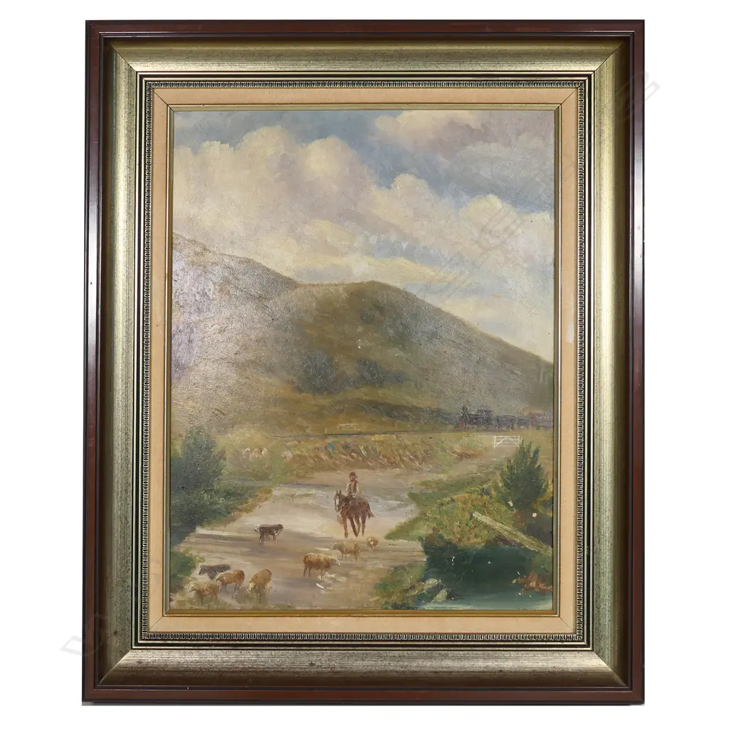 CHARLES BLOMFIELD ''PALMERSTON SOUTH RAILWAY', OIL ON BOARD, SIGNED, ENTITLED TO REVERSE, 450 x 360mm Image 1++