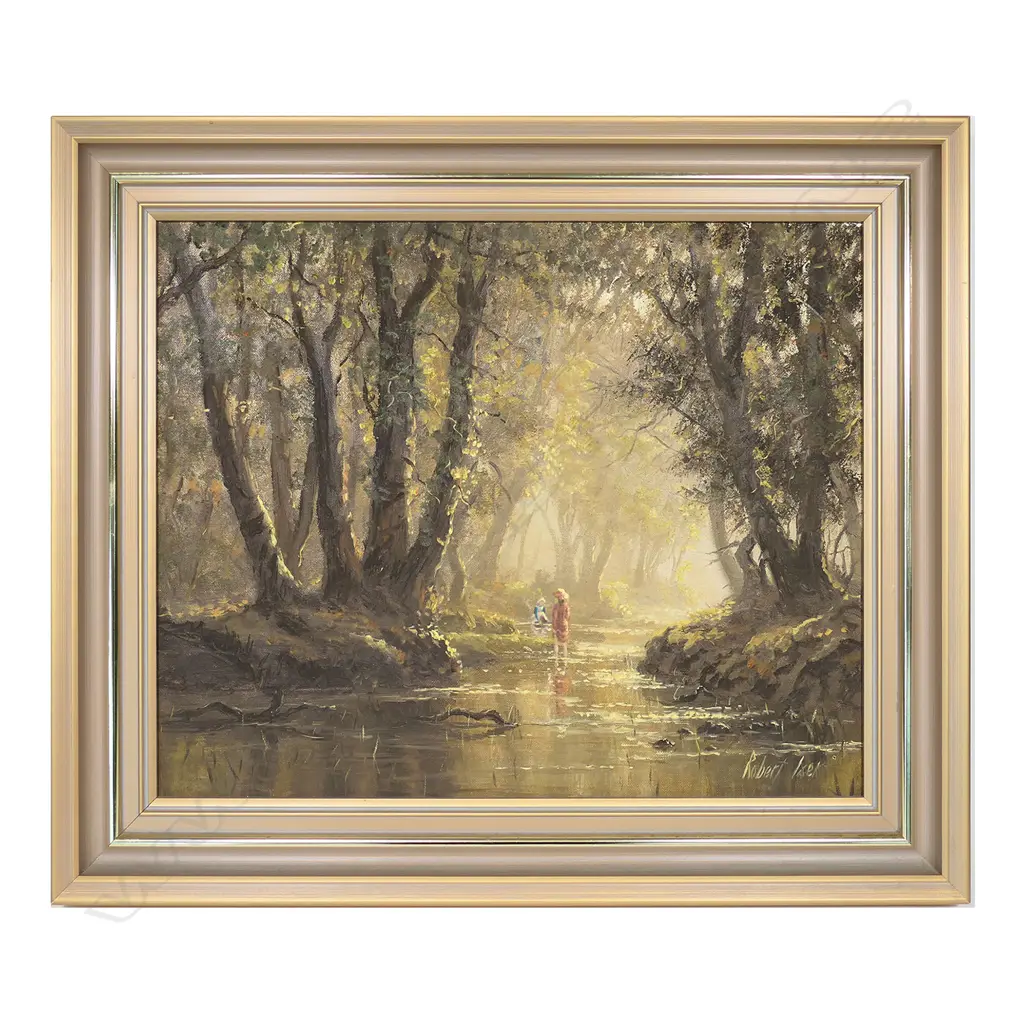 ROBERT IXER, 'RIVER GAMES, HAMPSHIRE', OIL ON BOARD, SIGNED PLUS ENTITLED TO REVERSE, 400 x 490mm Image 1++