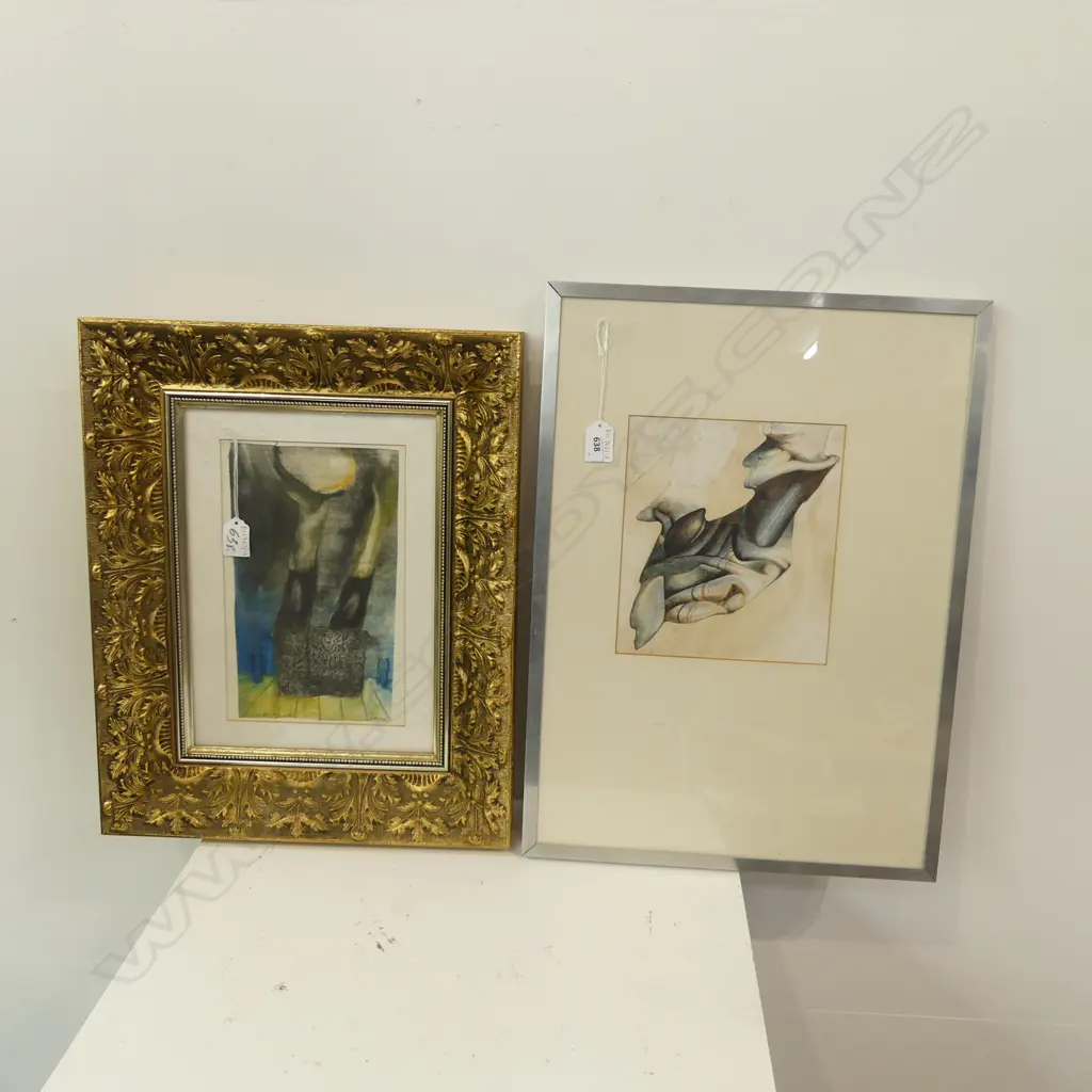 2 ARTWORKS; DAVID OXTOBY 'MEDICATED GOO' MIXED MEDIA 210x185mm + RAME 'ICING ON THE CAKE' LITHOGRAPH 265x170mm Image 1++