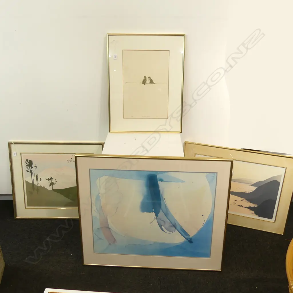 4 PRINTS; RAYMOND CHING SPARROWS, KAPITI COAST, MALCOLM WARR 'MT. RUAPEHU' 415x520mm, LGE ABSTRACT Image 1++