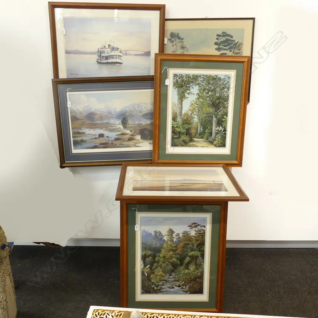 6 LANDSCAPE PRINTS; 2x J. BLACKBURN 460x360mm, 2x DAVID STONE RANGITOTO & FERRY 'KESTREL', CHATHAMS, WANAKA Image 1++