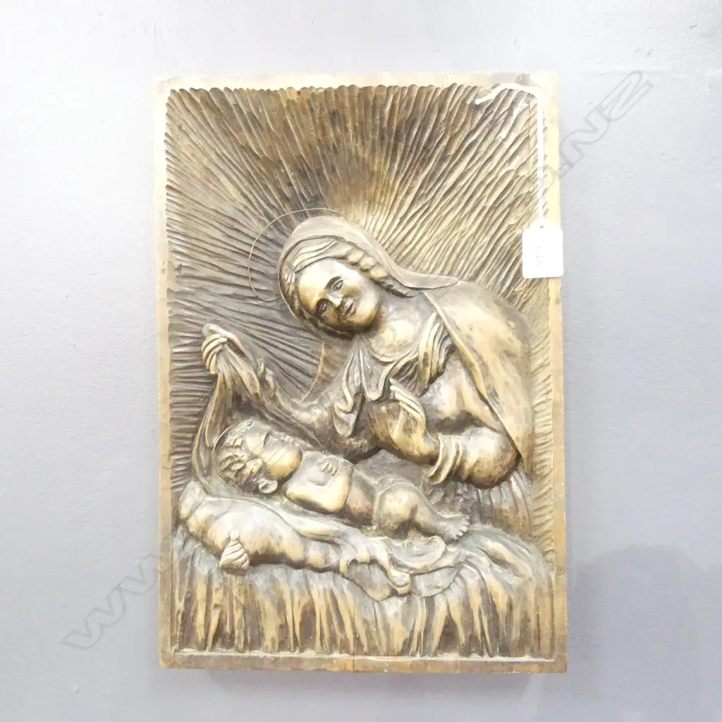 CARVED WOOD MADONNA & CHRIST WALL PLAQUE 380mm Image 1++