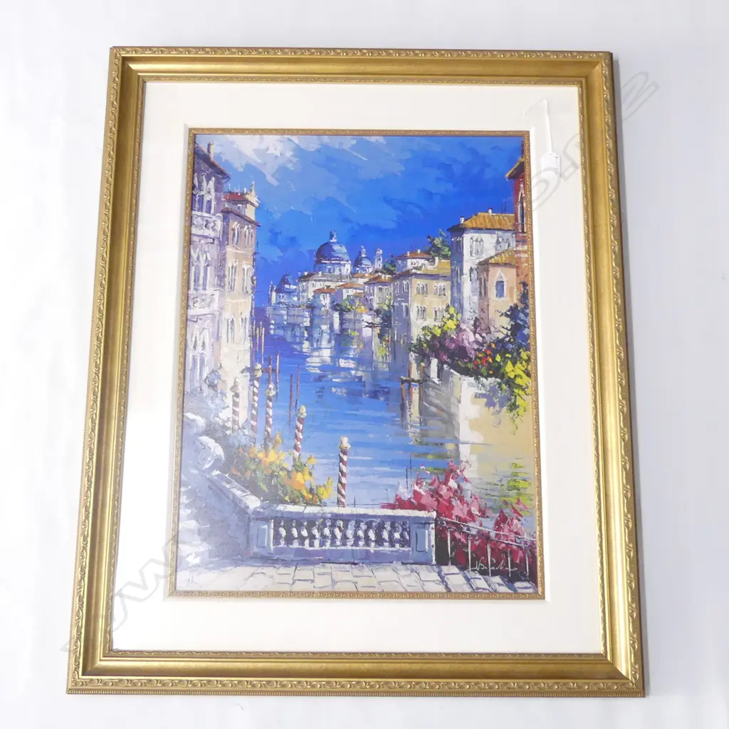 VENETIAN CANAL SCENE PRINT 103/295 SIGNED IN GILT FRAME 610x450mm Image 1++