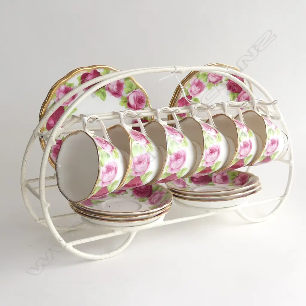 SIX ROYAL ALBERT OLD ENGLISH ROSE TRIO’S ON RACK Image 1++
