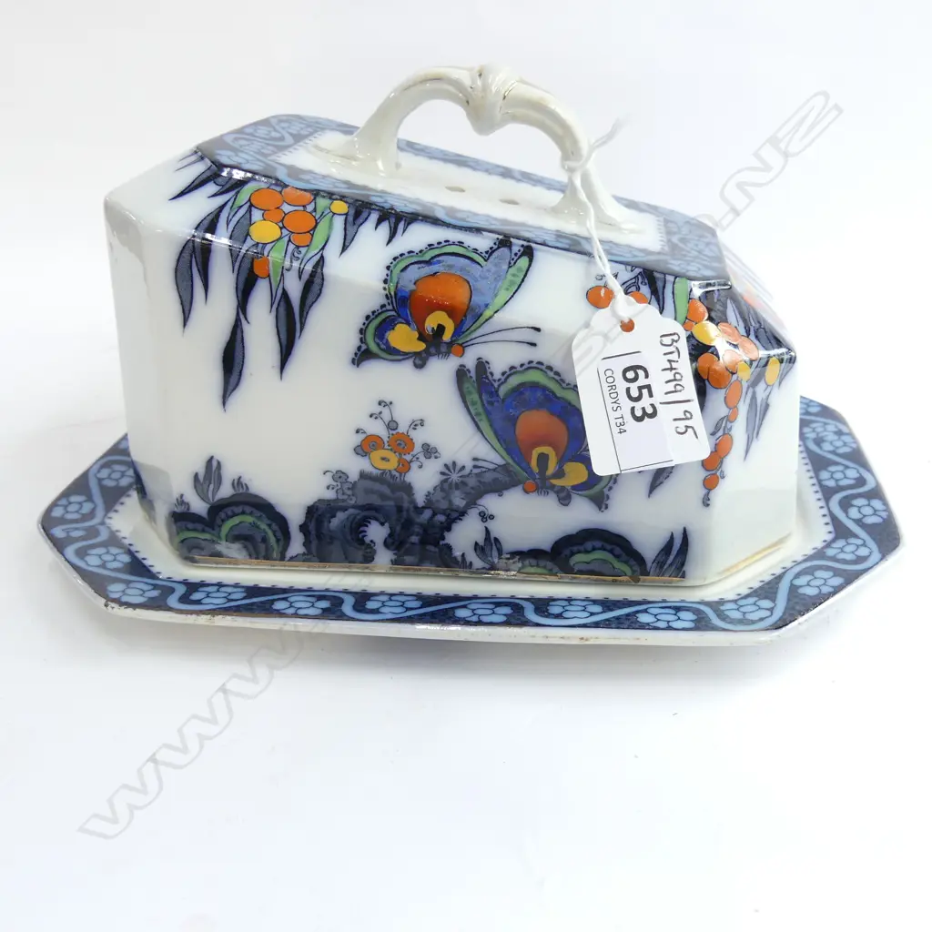 BURSLEM FLOW BLUE CHEESE WEDGE PAPILLION PATTERN Image 1++