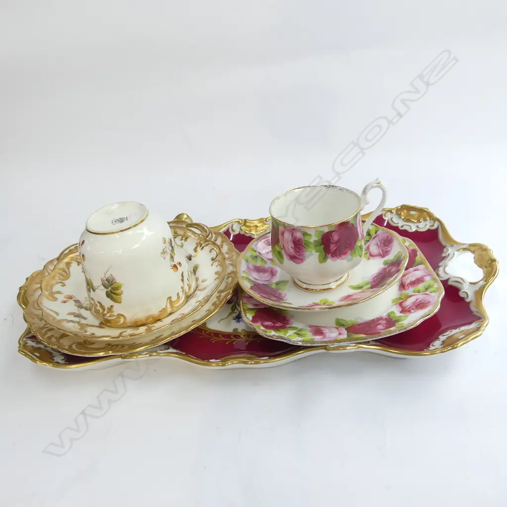 2 TRIOS; CRESCENT & ROYAL ALBERT OLD ENGLISH ROSE + 'CONTESSE' SANDWICH PLATE W.410mm  Image 1++