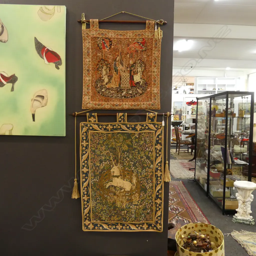 2 BELGIAN TAPESTRIES; 560x560 / UNICORN 820x610mm Image 1++