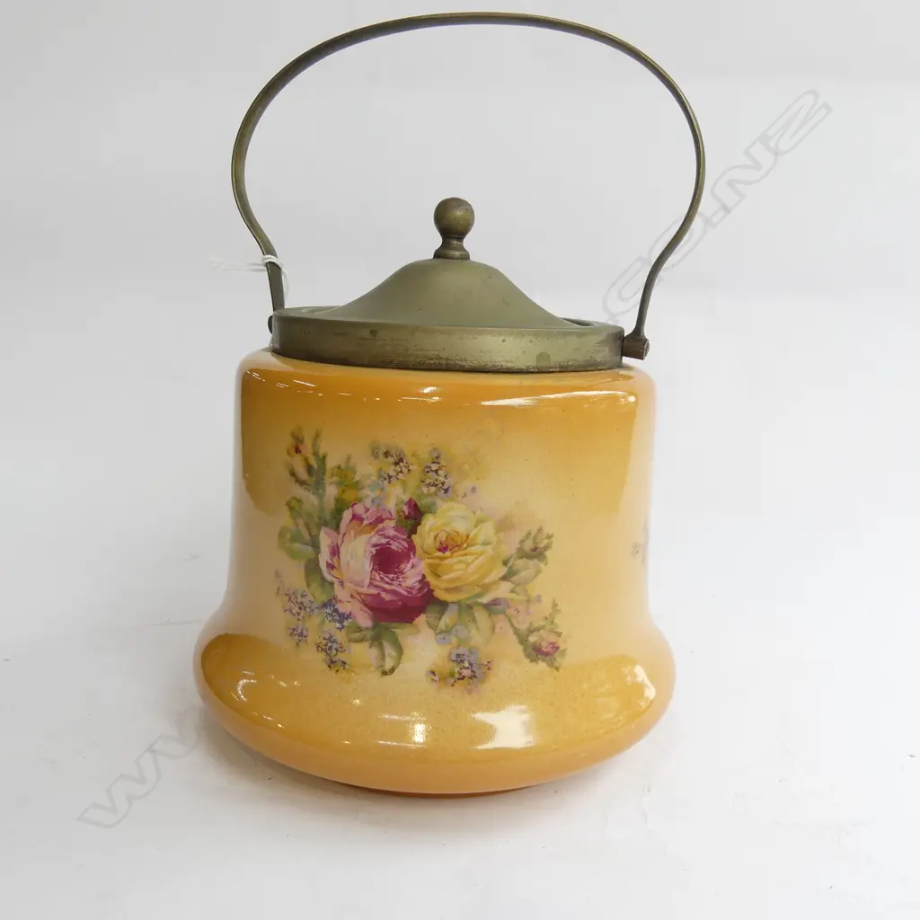 EDWARDIAN CHINA & EP BISCUIT BARREL, ROSES PATTERN,  140mm Image 1++