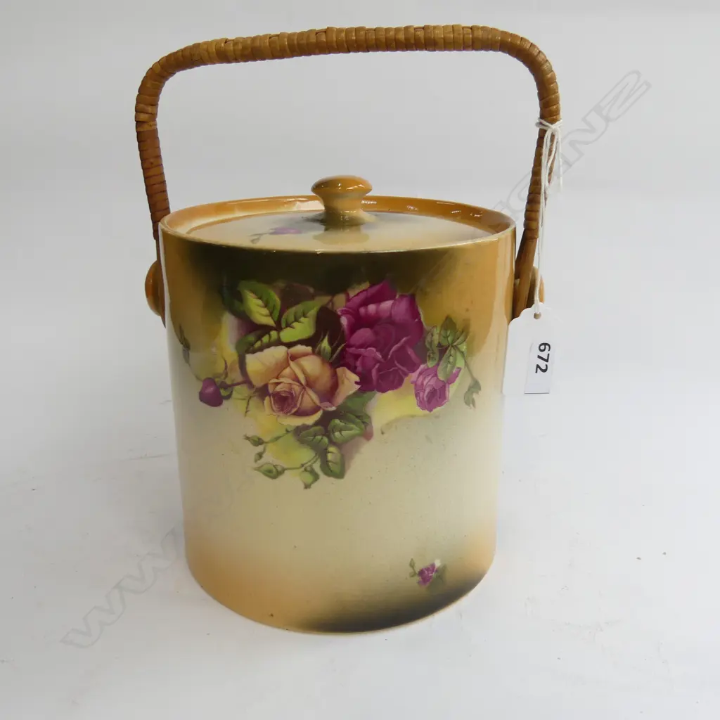 EDWARDIAN HANLEY CHINA LIDDED BISCUIT BARREL140mm Image 1++