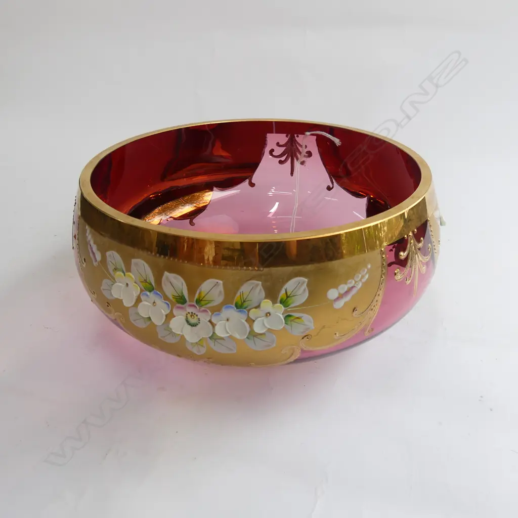 CZECHOSLOVAKIAN RUBY GILT GLASS BOWL Dia.190mm Image 1++